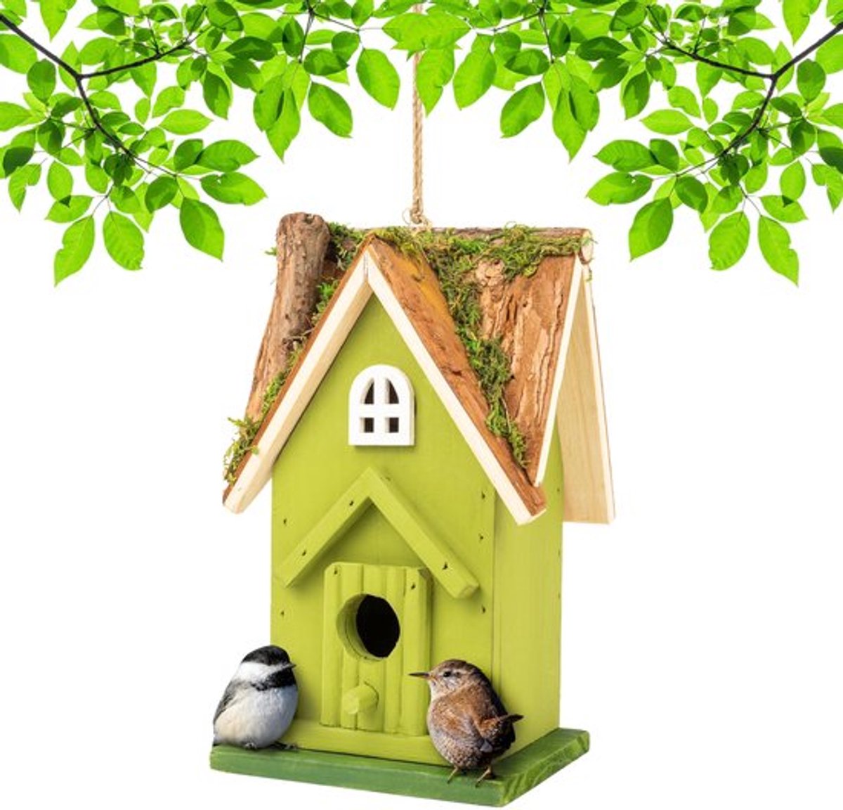 Allecto - Rustiek handgemaakt vogelhuis - Tuinsanctuary voor vogels - Groen