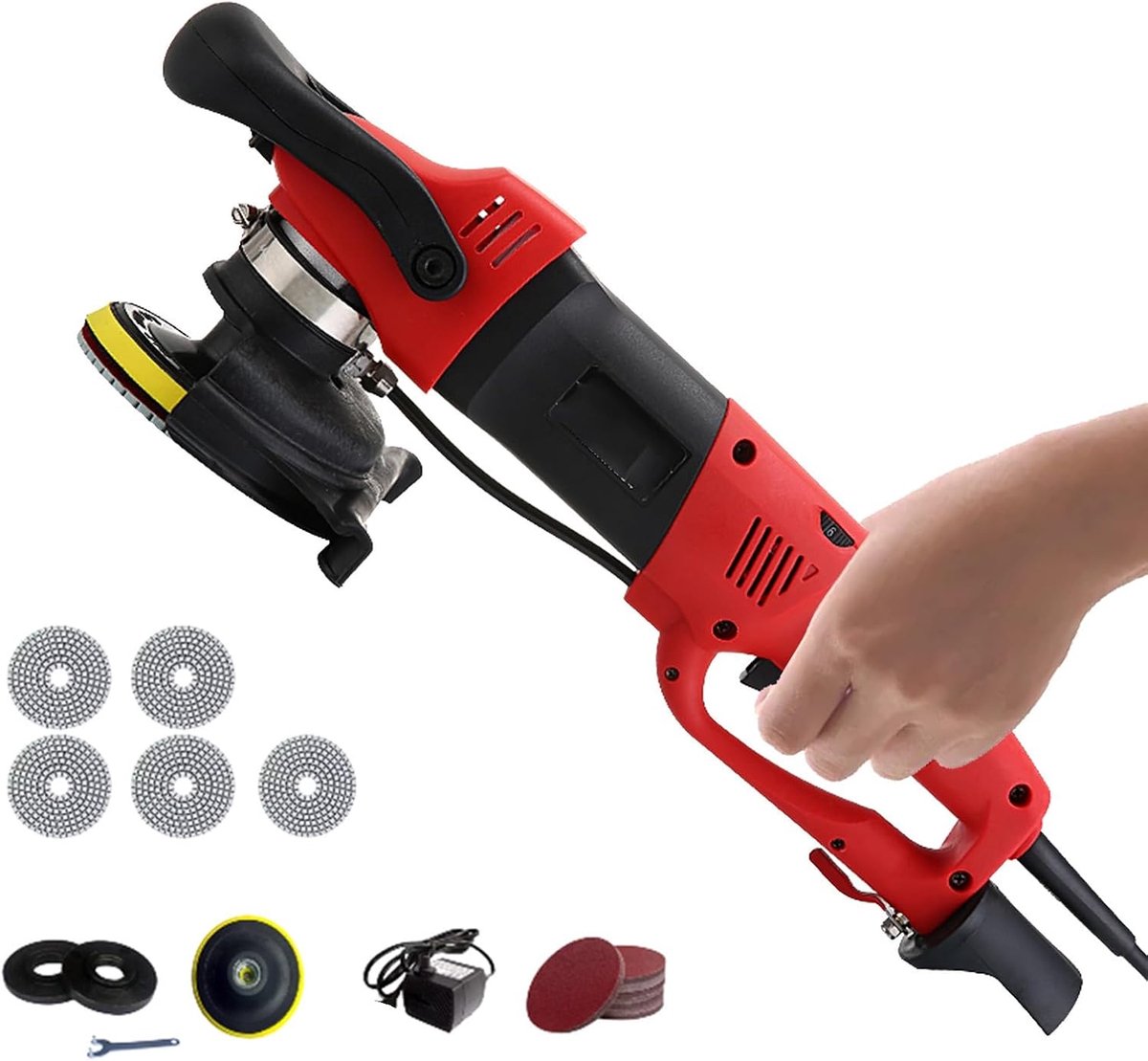 Natte polijstmachine - Watermolen slijper - Vloeren polijsten - 6 snelheden instelbaar - 1200W motor - Grijs