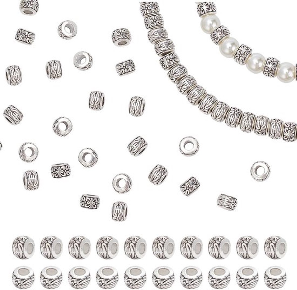 Shopcentral - Grote Gat Spacer Kralen - Antiek Zilver - 100 Stuks - Metaal - Voor