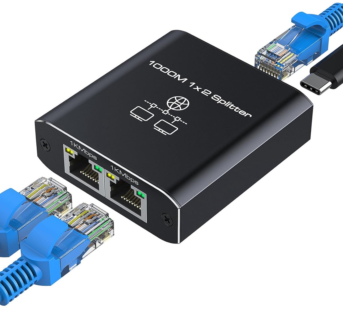 USB C naar Ethernet - Netwerk Adapter - Internet Aansluiten - 1000 Mbps Snelheid - 3 Poorten - Aluminium