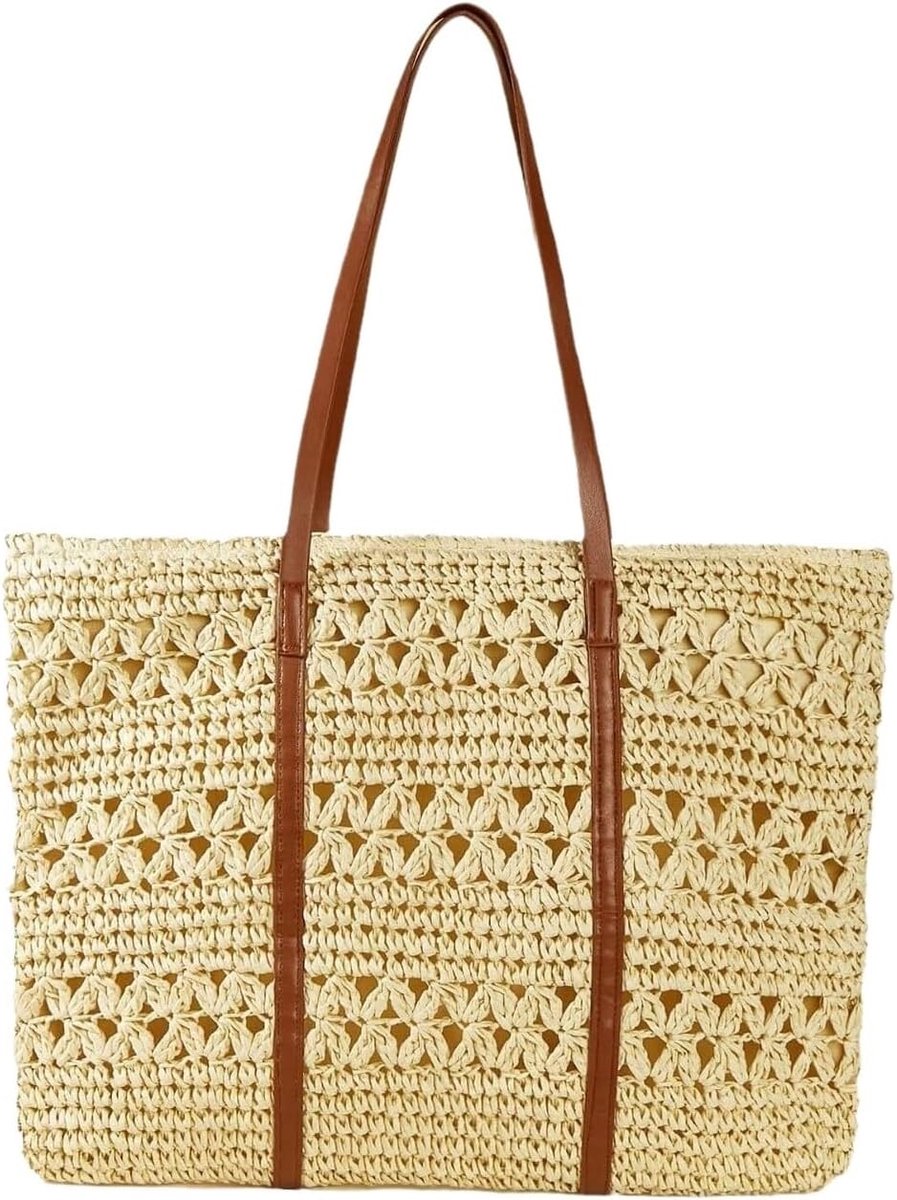 Rieten Draagtas - Stro Strandtas - Zomerse Uitjes - Natuurlijk en Chic - 49 x 37 x 42 cm - Beige