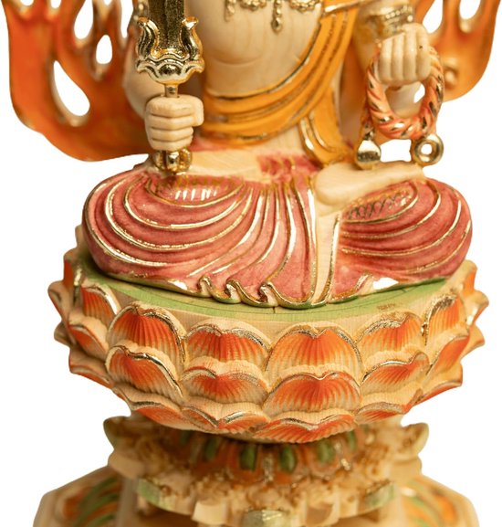 Houten Boeddha Beeld - Acala Fudo Myoo - Spirituele Bescherming - Handgemaakt Met Kleur - Eén maat - Wit van houten — afbeelding 2