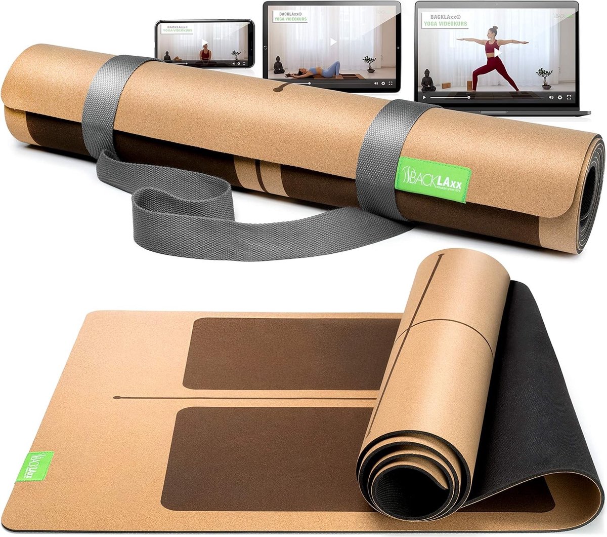 Yogamat - Kurk met Natuurlijk Rubber - Antislip met Demping - Duurzaam en Vrij van Schadelijke Stoffen - Voor Yoga en Fitness