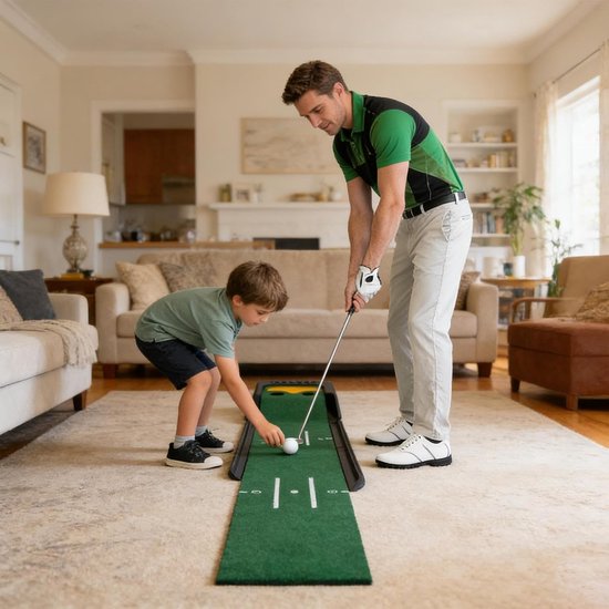 Green de Putting trainingsmat voor binnen, golf swing trainingsmat groen outdoor achtertuin tuin huis fitnessstudio kantoor indoor van Green. — afbeelding 5