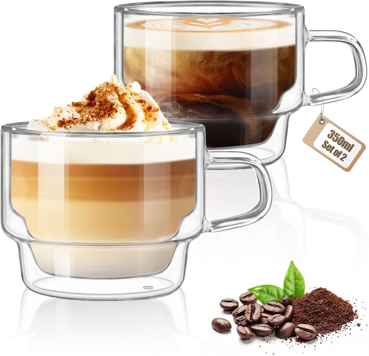 Dubbelwandige Koffieglazen Set van 2 - Borosilicaatglas - Warmte-isolerend - Stapelbaar - Voor Koffie en Thee