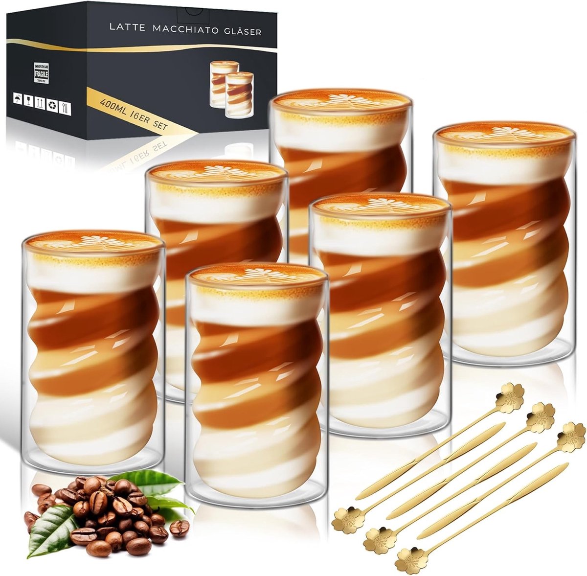 Dubbelwandige Koffiekopjes Set - Borosilicaatglas - 400 ml - Uniek Design - Voor Koffie en Thee