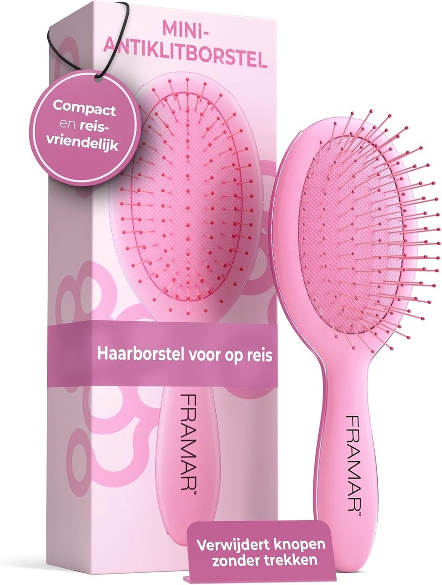 Mini Haarborstel Ontwarrer - Roze - Pijnloos Ontklitten - Compact Voor Reizen - Voor Alle Haartypes