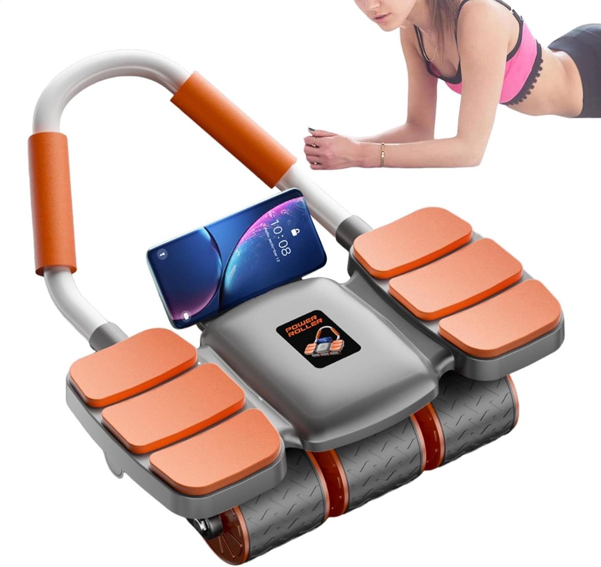 Buikspierwiel - Core Trainer - Thuis Krachttraining - Automatische Rebound - 6 Wielen - Grijs