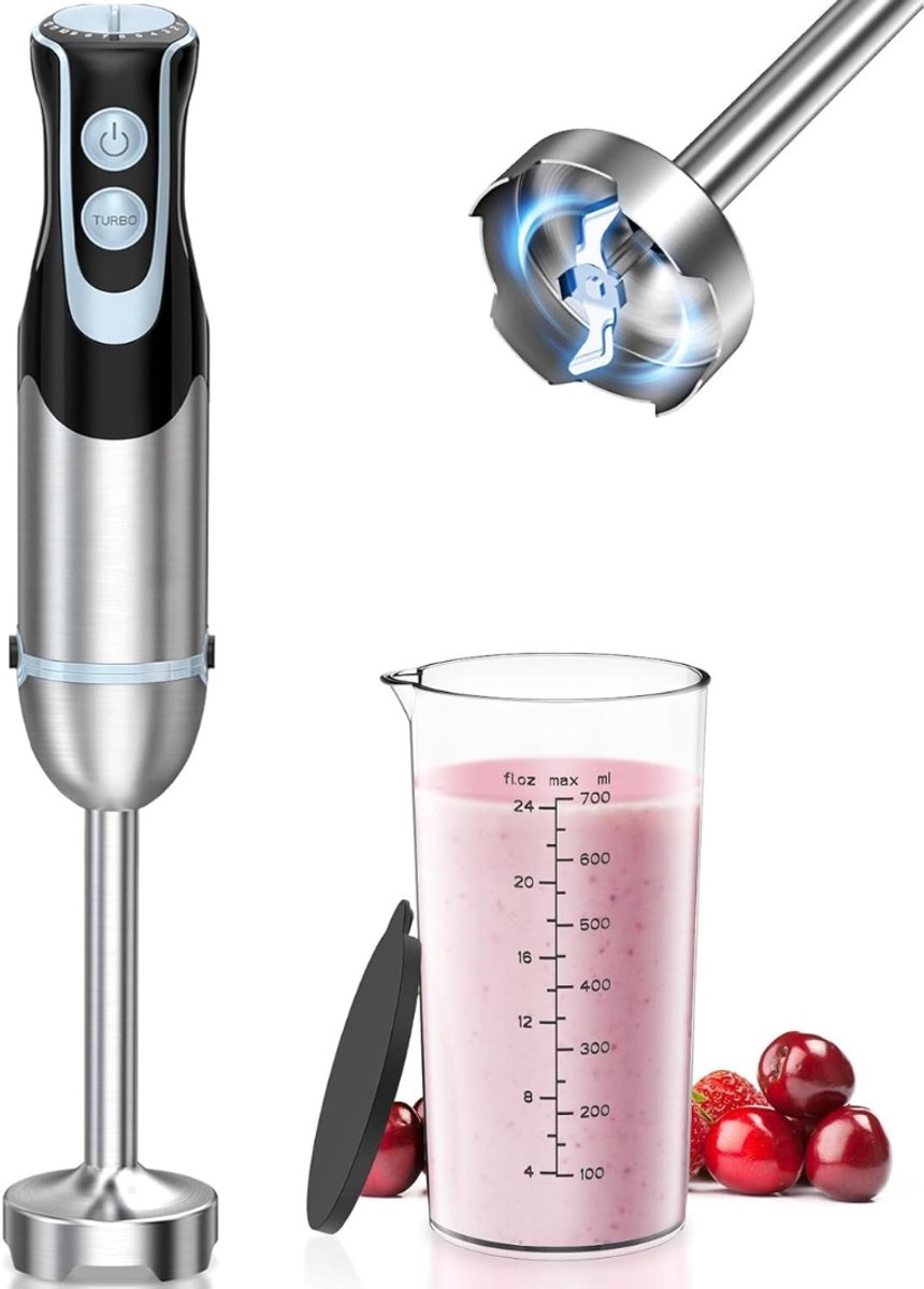 QIN® Mixer staafmixer - Mixer - Mixer handmixer - Zilver - 6cm x 6cm x 22cm