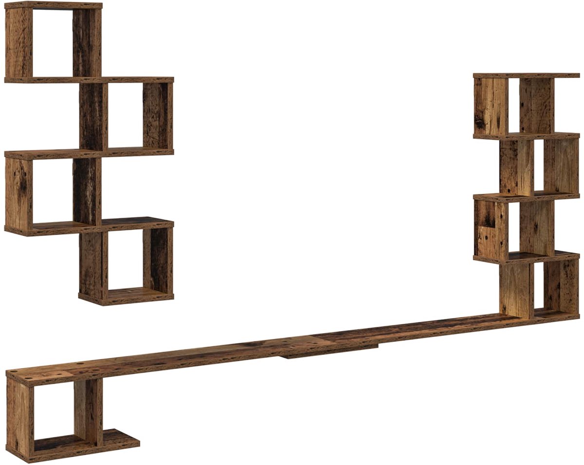 vidaXL - Wandgemonteerd - TV - Rek - Oud - hout - 160 - x - 15 - x - 94 - cm - Bewerkt - hout
