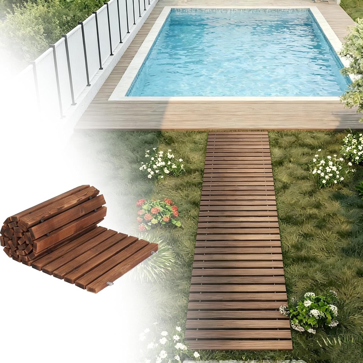 Houten Tuinpad - Looppad Rolbaar - Buiten Paden - Weerbestendig Ontwerp - 43 cm Breed - Houtkleur
