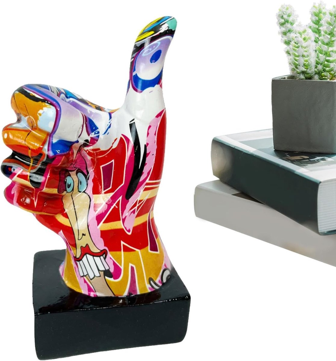 Handbeeld Decoratie - Abstract Kunst - Interieur Verfraaien - Uniek Handgeschilderd - 16.3 cm Hoog - Kleurrijk Graffiti