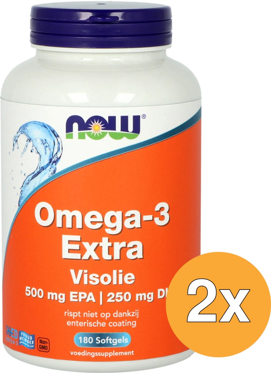 2x Now Omega-3 Extra Visolie 500 mg EPA 250 mg DHA (180 softgels)