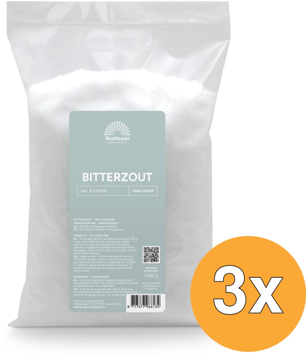 3x Mattisson Bitterzout Epsom Zout Magnesiumsulfaat (1000 gr)