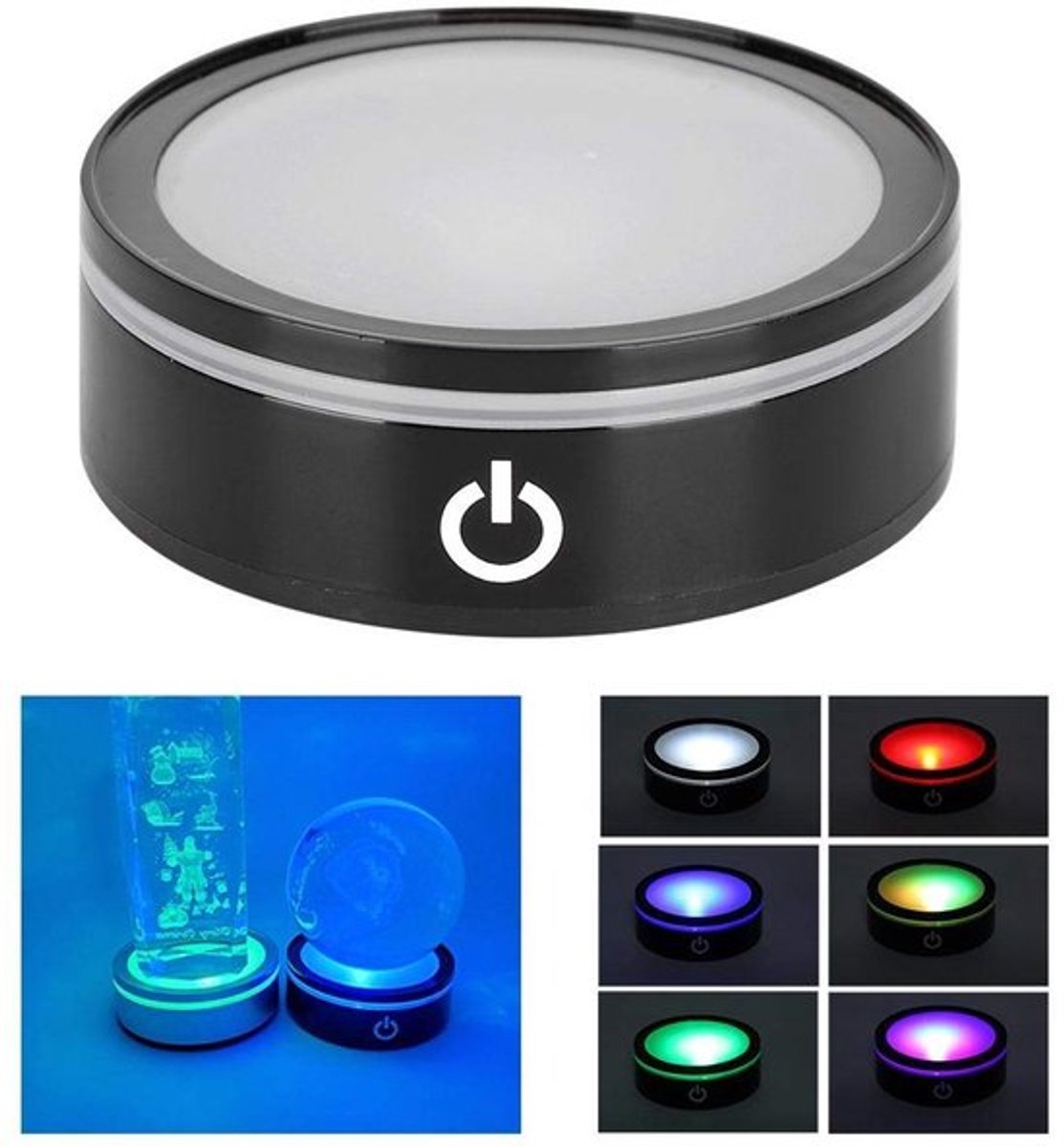 Jhubersproducts - Touch functie - 3D Crystal LED Light Base - Zwart