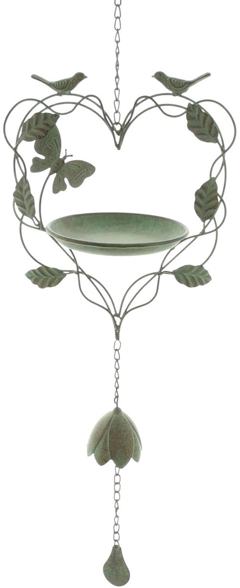 Vogelbad Little Bell met Ophangketting – Metalen Voederschaal voor Tuinvogels – Groen – 26 x 83 cm