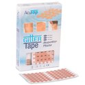 Verpakking AcuTop Gittertape met afbeeldingen van tape op huid. Bevat beige, blauwe en roze tape.