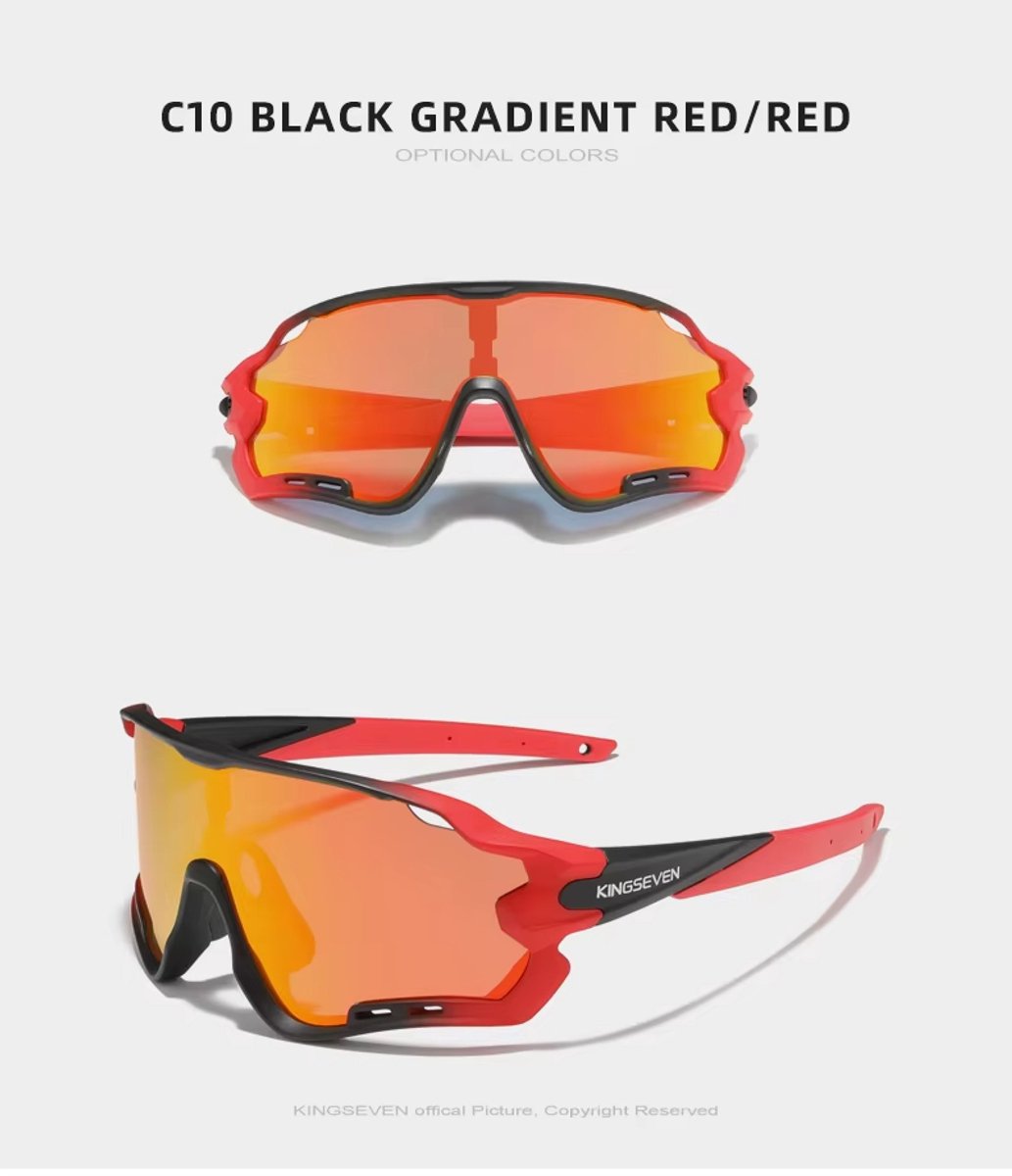 Kingseven Pro Wielren Zonnebril UV400 – Rood Spiegelglas – 911