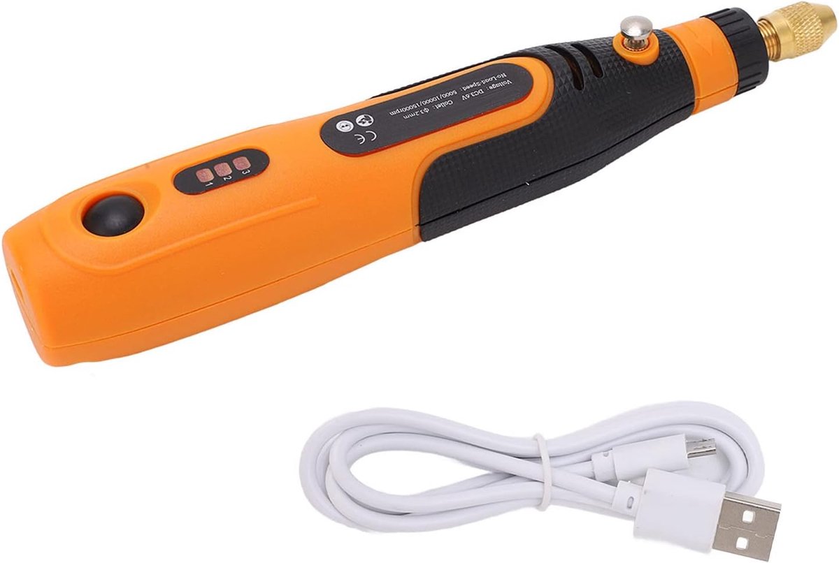 Elektrische Graveerpen - Roterend Gereedschap - Hobby Projecten - Draadloos USB Oplaadbaar - 3 Snelheden - Zwart