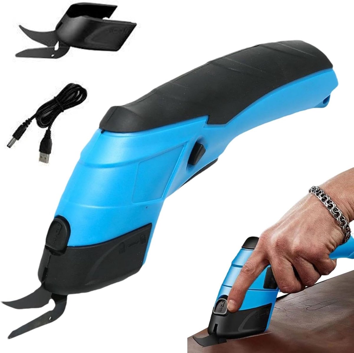 Elektrische Schaar - Stoffensnijder Draadloos - Moeiteloos Snijden - Oplaadbaar Lithium-ion Batterij - 23 cm Blad - Blauw