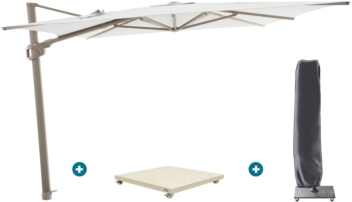 Perfect Shadow Ultra Eclipse Zweefparasol - 3x3m. - Latte/Soft Sand met Murcia voet en hoes