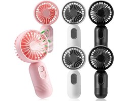 Set van 6 mini draagbare ventilatoren, schattig en lichtgewicht, compact en draagbaar, 3 windsnelheden, USB oplaadbaar, unisex, geschikt voor binnen- en buitengebruik, make-up en op reis (zwart, roze, wit)