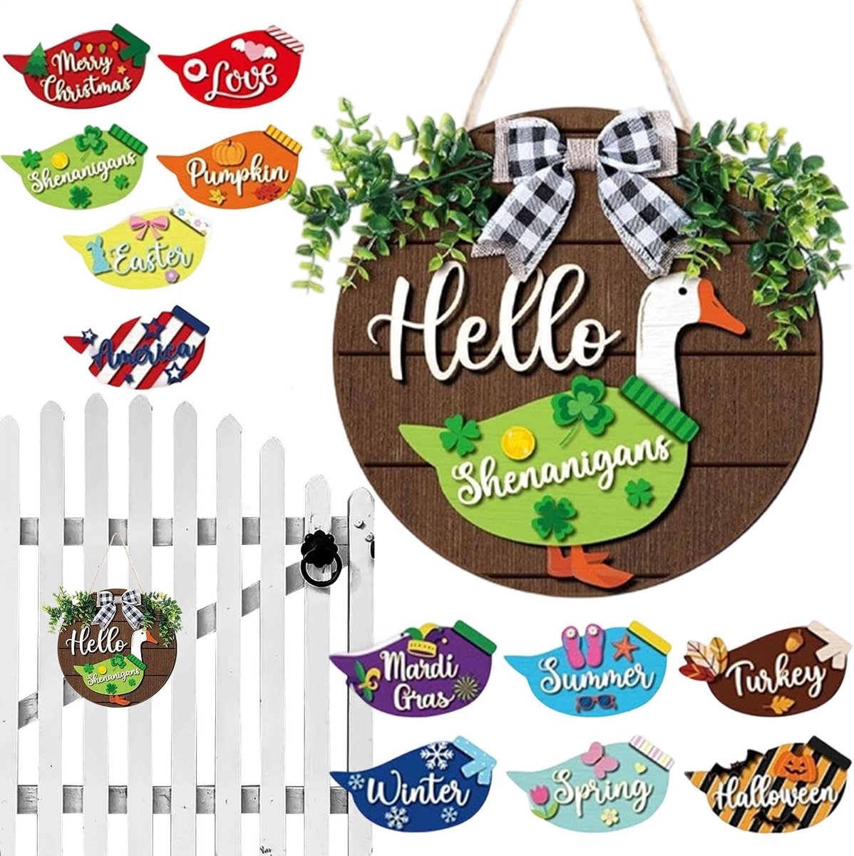 Dierenbord Hout - Welkomstbord - Huis Decoratie - Magnetisch Wisselmechanisme - 30 cm - Houtkleur