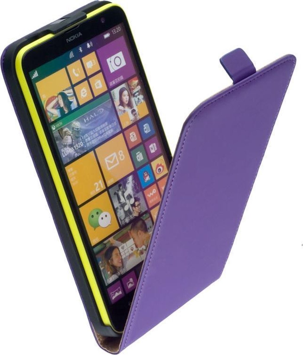 LELYCASE Lederen Flip Case Cover Hoesje Nokia Lumia 1320 Paars