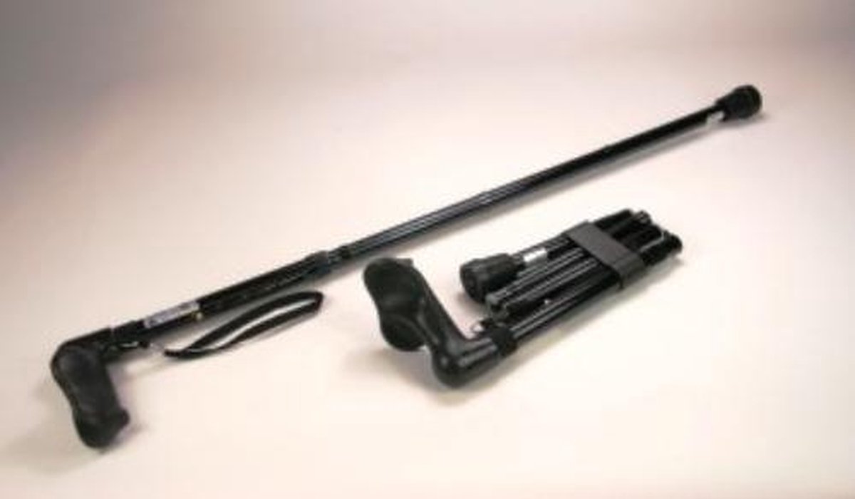 Wandelstok zwart lichtgewicht (rechtshandig 82,5 - 92,5 cm)