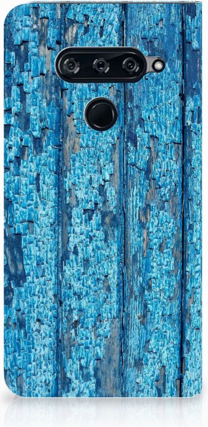 LG V40 Thinq Book Wallet Case Blauw Wood