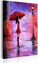 Schilderij - Vrouw met Paraplu in de regen