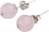 Edelstenen oorbellen Bling Rose Quartz - oorknopje - roze - rozenkwarts - stras steentje