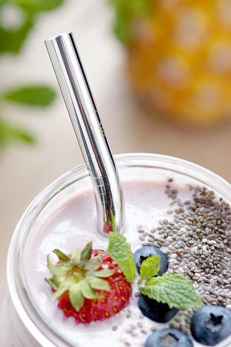 Love Earth RVS/Stalen Drink Rietjes Gebogen - Hoge kwaliteit - Set: 4-stuks - Inclusief Schoonmaak Borstel - Herbruikbaar - Ideaal voor Smoothies en Cocktails — cadeau in Kookcadeaus - foto 2