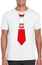 Wit t-shirt met Polen vlag stropdas heren L