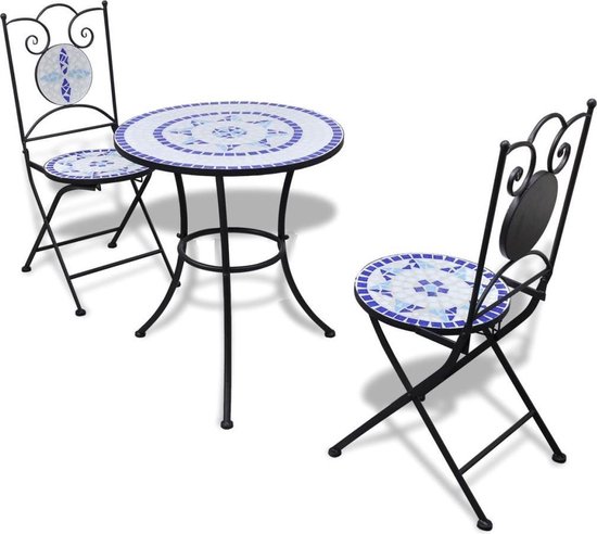 Internationale Michelangelo Afleiding Bistrotafel met 2 stoelen 60 cm mozaïek blauw/wit (incl. Fleecedeken) |  bol.com