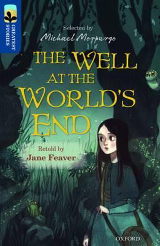 Livre 'The Well at the World's End' avec une fille dans une forêt et un hibou.