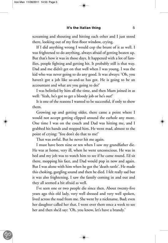 Pagina 5, tekst over familie en ruzie, Tony Iommi.