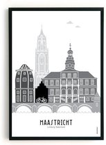 Skyline-poster Maastricht zwart-wit in Kunstof fotolijst