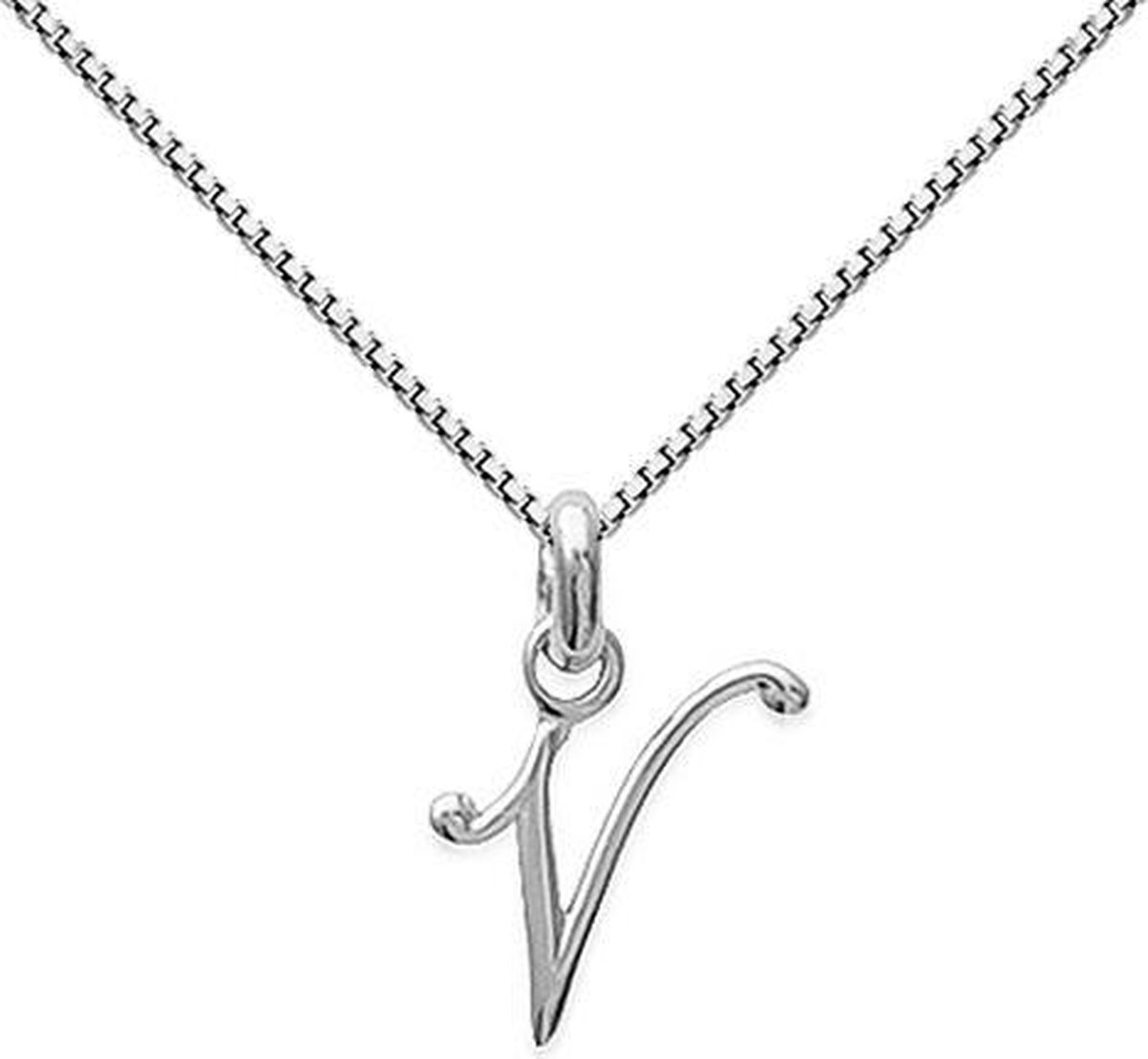 Amanto Ketting Letter V - 925 Zilver Gerhod. - Alfabet - 8x18mm - 50cm
