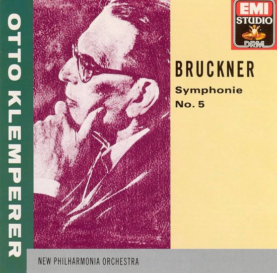 Albumhoes van Bruckner: Symphonie No. 5 met een portret van Otto Klemperer, EMI STUDIO.