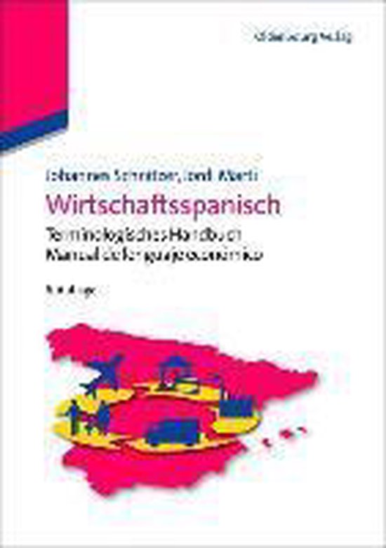 Livre intitulé 'Wirtschaftsspanisch', avec une image de l'Espagne et divers symboles de commerce et de transport.