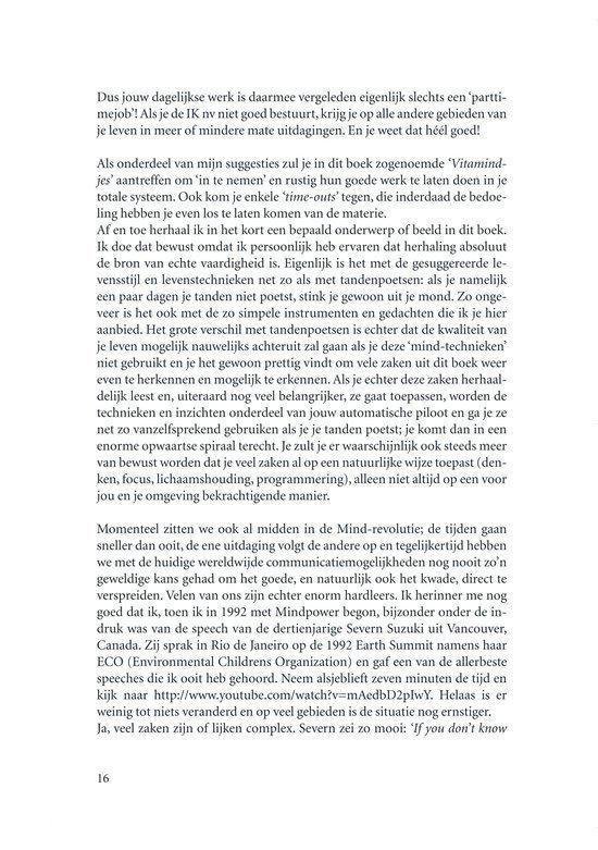 Pagina 16 uit een boek met tekst over positieve energie, Mind Power en Suzuki.