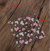 100 x Transparante Uitdeelzakjes voor valentijn, traktatie, verjaardag, kantoor en bruiloft - harten patroon | uitdeel zakjes - 7 x 7 cm (gesloten) | met sluiting | hartjes | Valentijn | Wit | Roze| Met sluiting