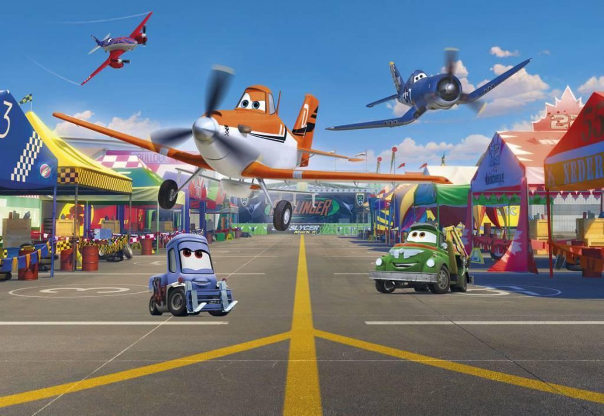 Fotobehang Planes - Cars Pit Stop - Pixar - Disney behang - Dusty - vliegtuig - grand prix - fotowand - papierbehang - Komar Disney 4