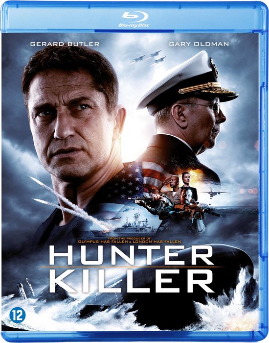 Blu-ray hoes van Hunter Killer met Gerard Butler en Gary Oldman, met een onderzeeër en gevechtsvliegtuigen