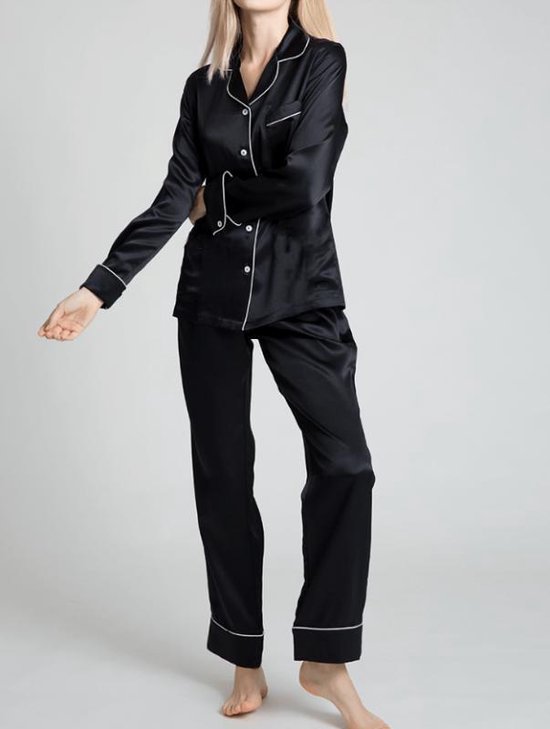 Dames zijden pyjama set , Zwart, XL
