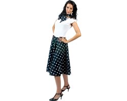 Verkleedpak rok en sjaal zwart (met witte stippen) Rock 'N Roll Skirt Black Onesize