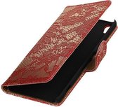 Étui portefeuille en dentelle rouge - Étui pour téléphone - Étui pour smartphone - Étui de protection - Étui pour livre - Étui pour Sony Xperia XA