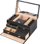 Treasury Deluxe Sieradendoos - Luxe Juwelendoos met spiegel - Opbergbox kunstleder - Deluxe Zwart