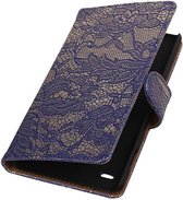 Lace Bookstyle Wallet Case Hoesjes Geschikt voor Sony Xperia C4 Blauw